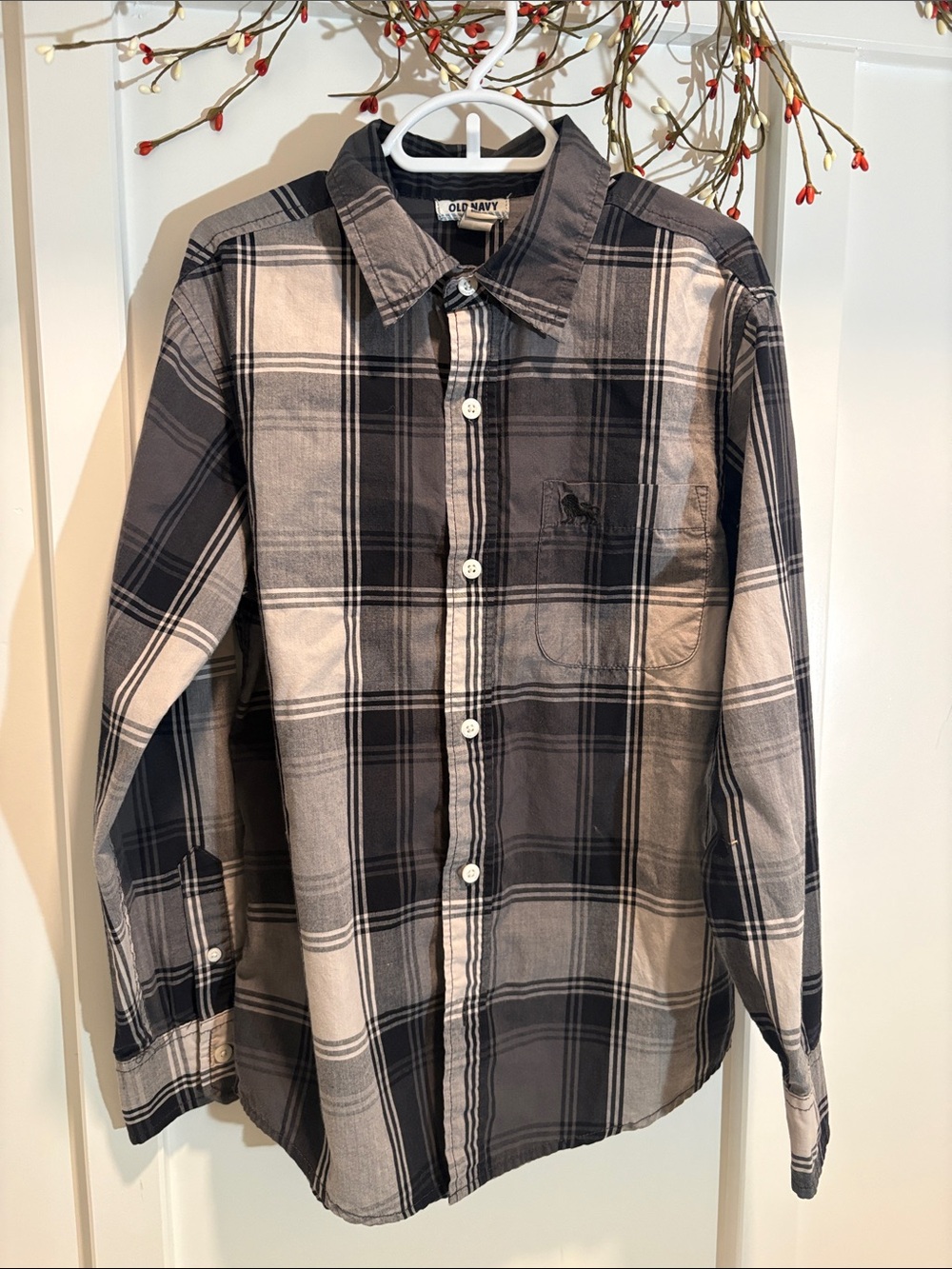 Old Navy Black and Gray Plaid Button-Down Shirt